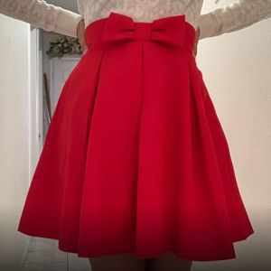 Red Bow Highwaisr Skater Skirt PinUp Vintage